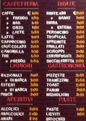 Menu di Antico Caffé Tabacchi 