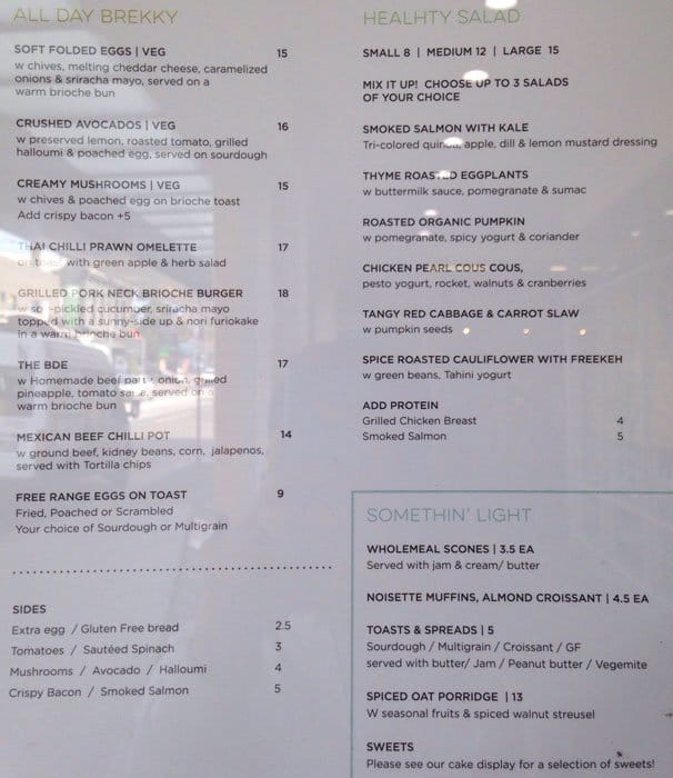 Butter Dish Menu, Menu for Butter Dish, Camberwell, Melbourne