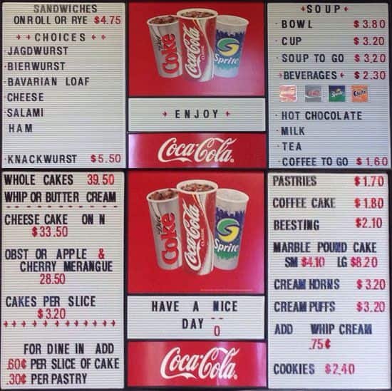 Menu at German Pastry & Coffee Shop cafe, Lakewood
