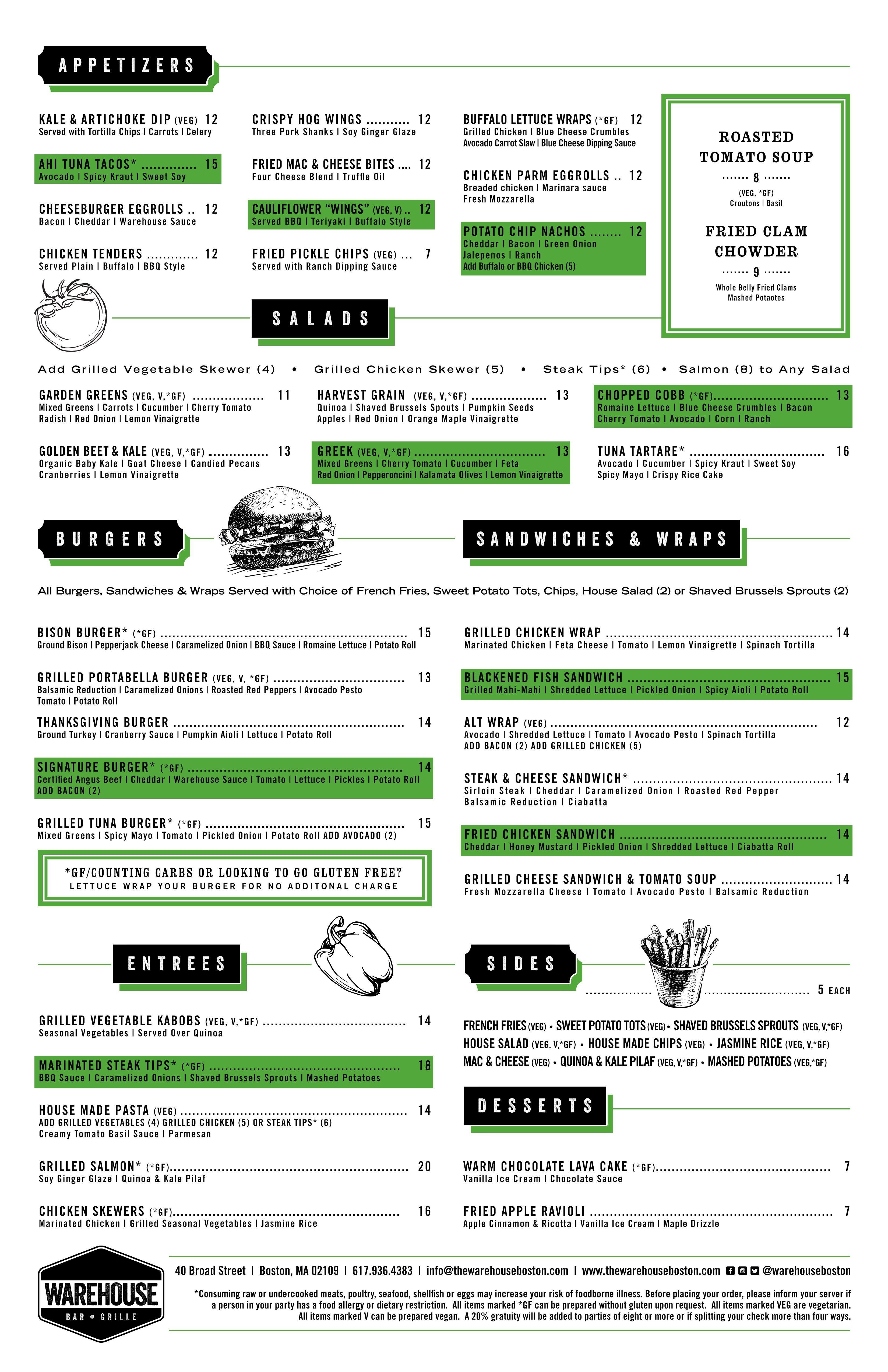 Warehouse Bar & Grille Menu Urbanspoon/Zomato