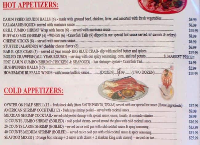 Menu At Baytown Seafood Restaurant Houston S Main St Baytown Seafood Menu