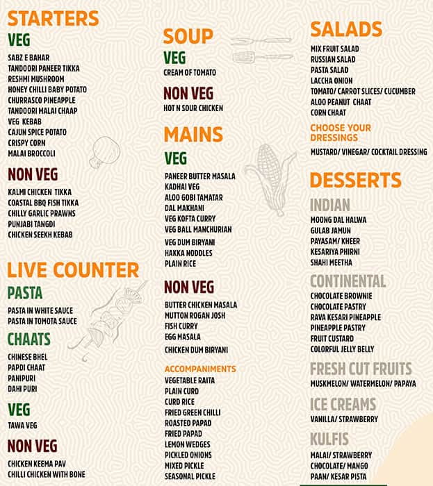 Menu of Barbeque Nation, Yelahanka, Bangalore