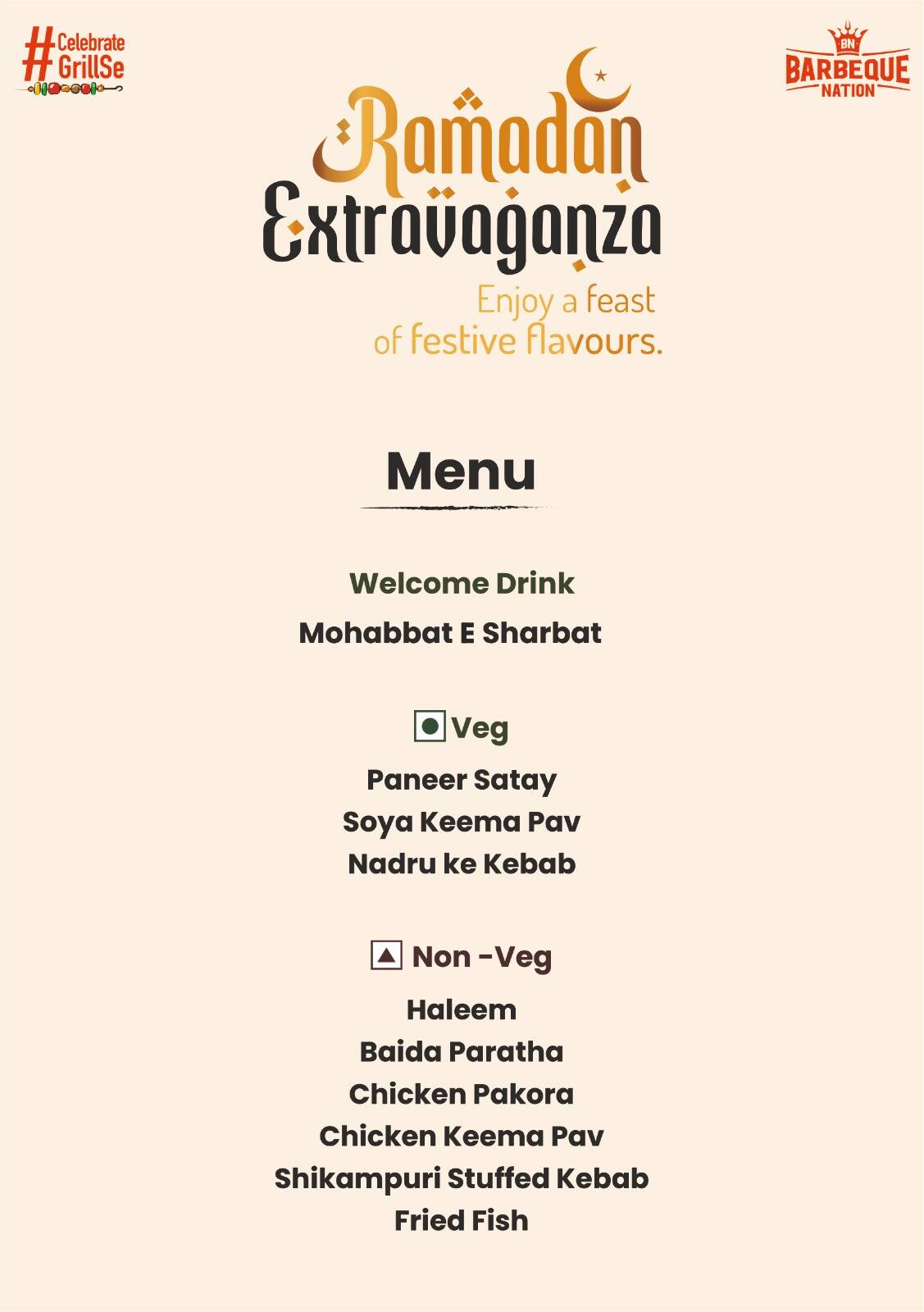 Menu of Barbeque Nation, Yelahanka, Bangalore