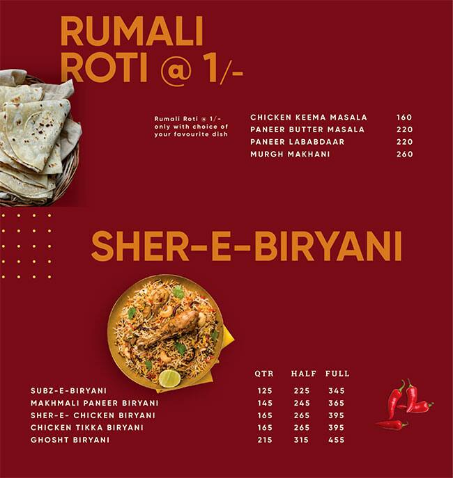 Bhukha Sher menu
