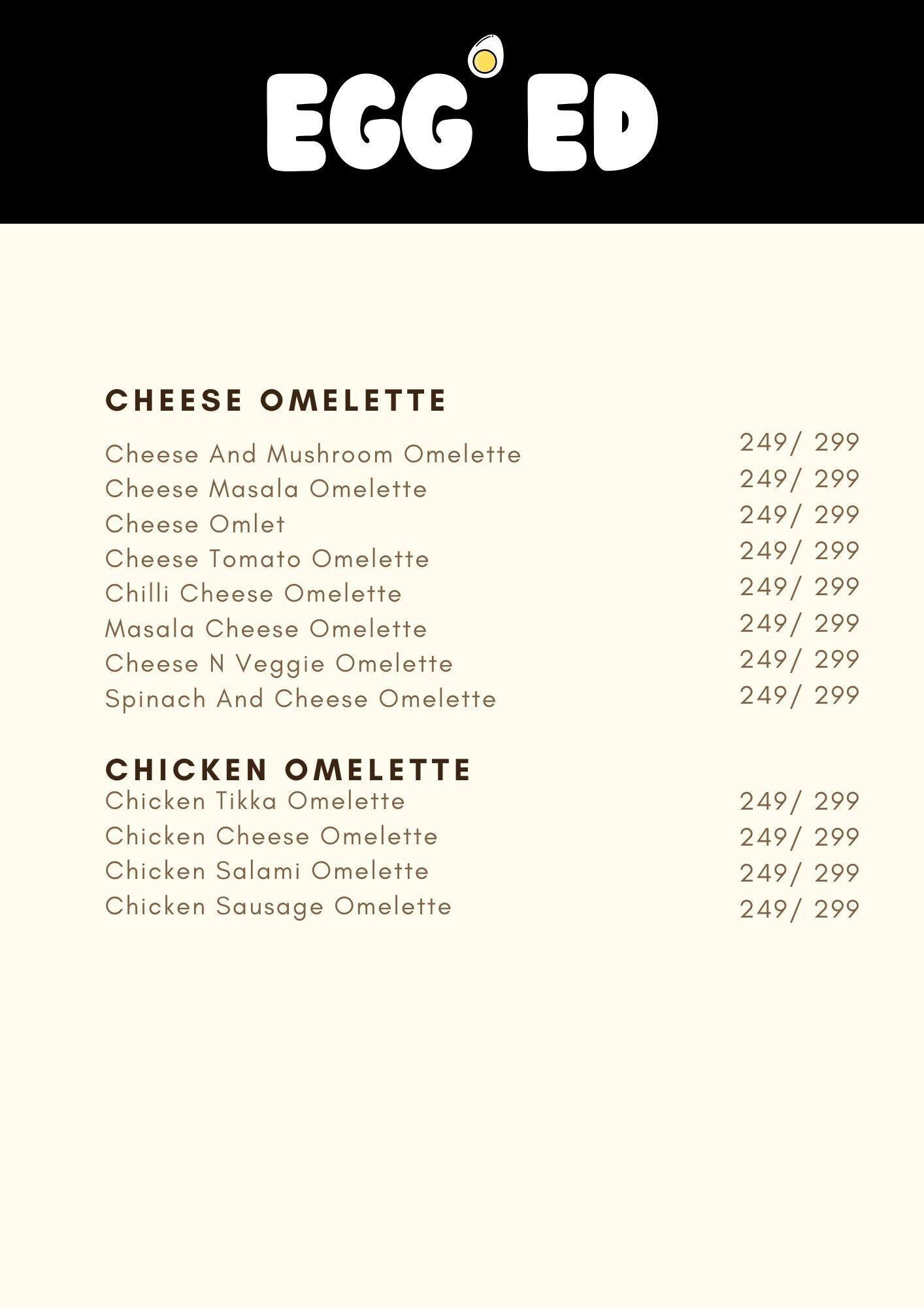 Menu of Egg ED, Mahim, Mumbai