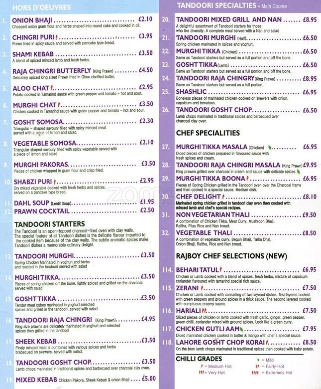 Rajboy menu