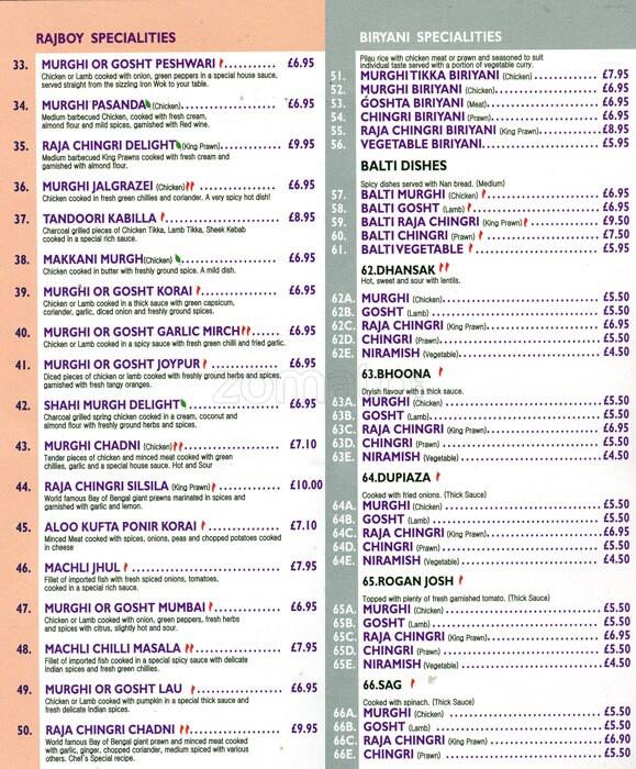 Rajboy menu