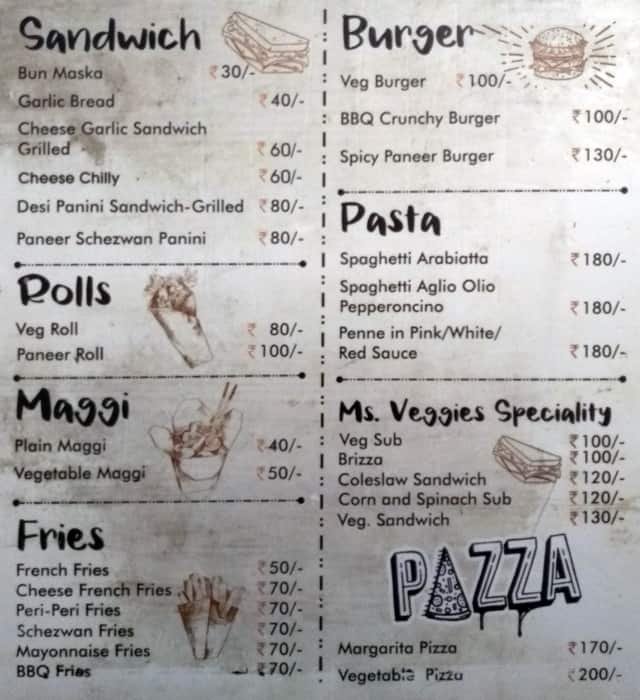 Ms. Veggies menu