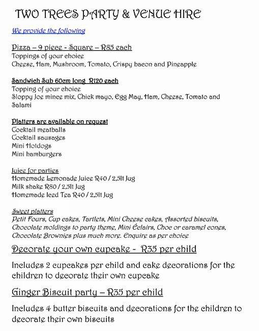 Menu at Two Trees Bakery, Johannesburg, Stone Arch