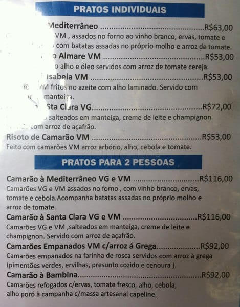 Otto Al Mare cardápio