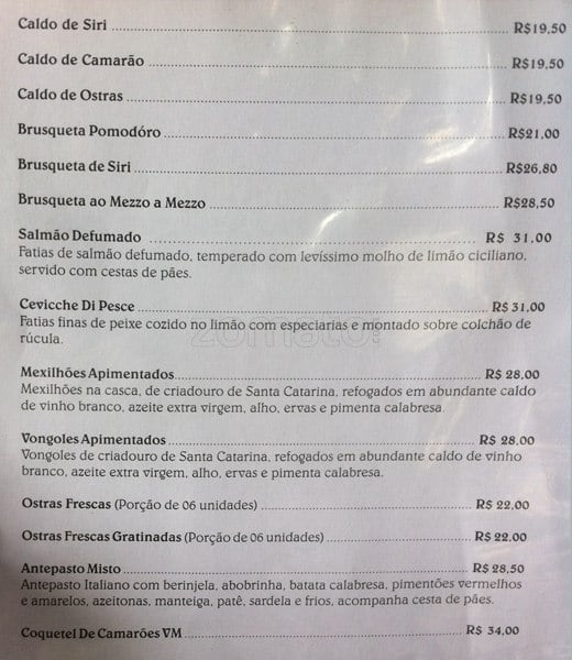 Otto Al Mare cardápio