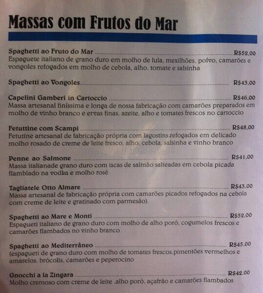 Otto Al Mare cardápio