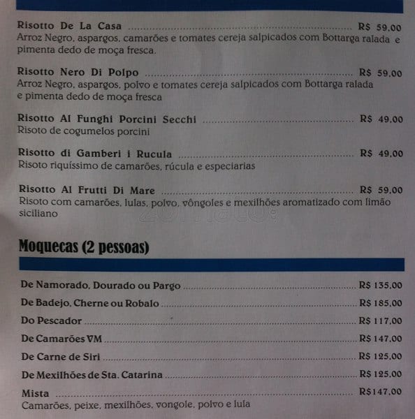 Otto Al Mare cardápio