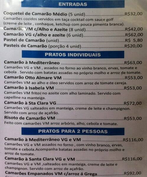 Otto Al Mare cardápio