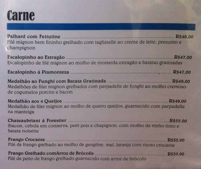 Otto Al Mare cardápio