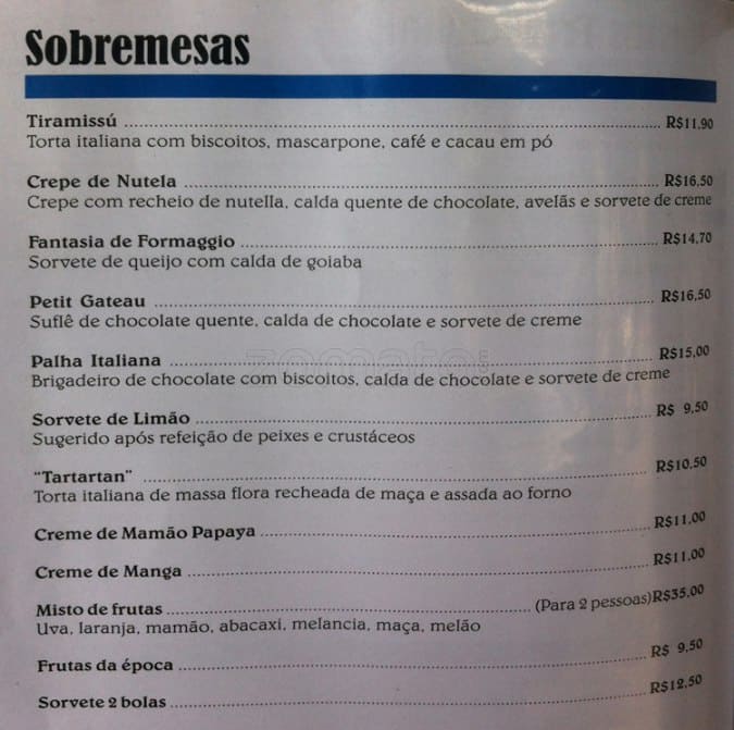 Otto Al Mare cardápio