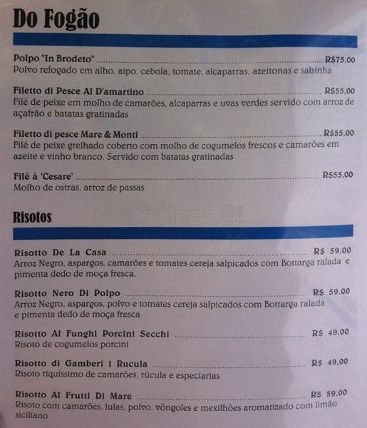 Otto Al Mare cardápio