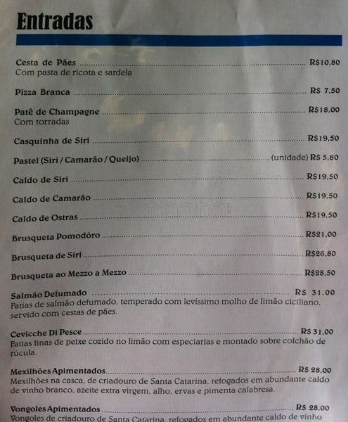 Otto Al Mare cardápio