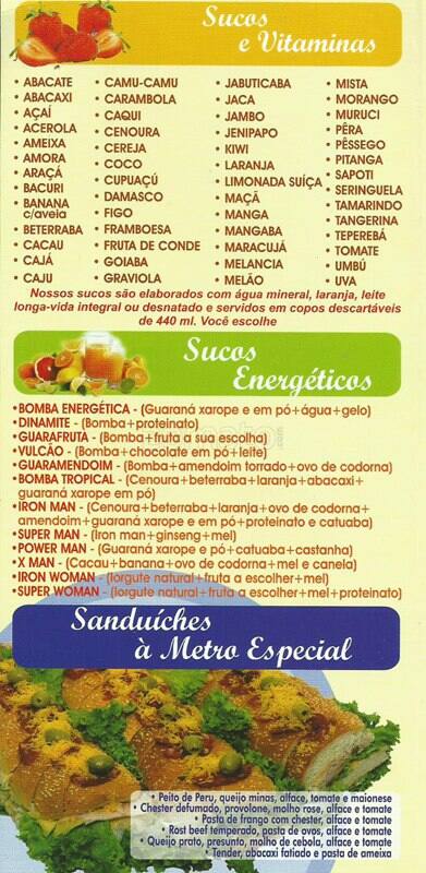 Super Sucos cardápio