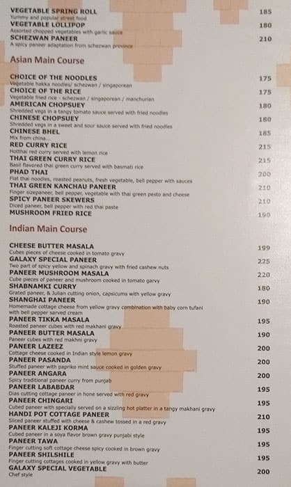 Menu at Galaxy, Ahmedabad