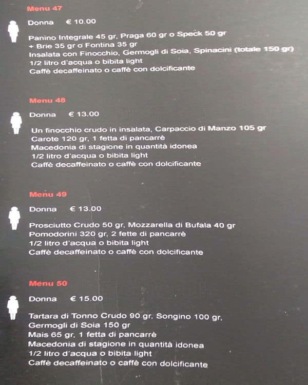 Menu di Spa del Gusto 