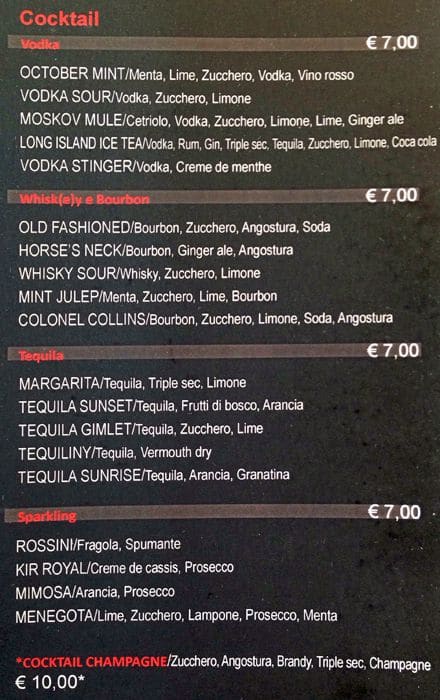 Menu di Spa del Gusto 