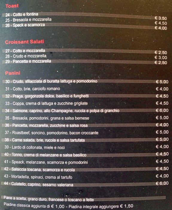 Menu di Spa del Gusto 