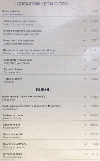 Menu di Ristorante Leon d'Oro 