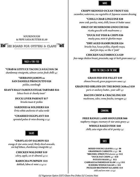 The Morrison Bar & Oyster Room Menu Urbanspoon/Zomato