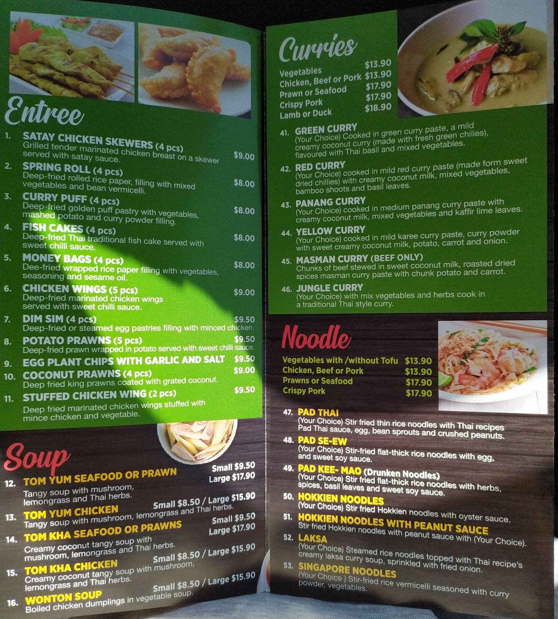 Menu at Red Spoon Thai restaurant, South Penrith