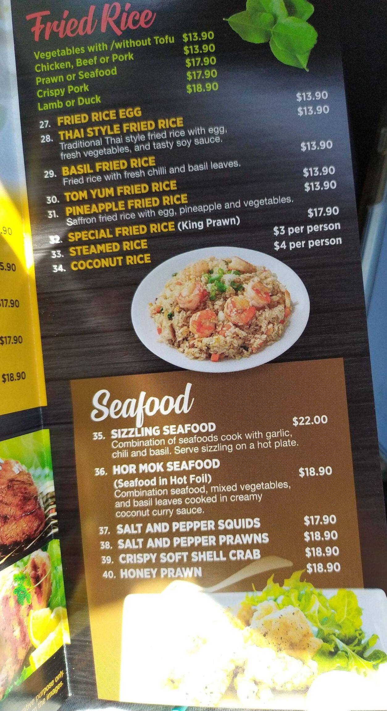 Menu at Red Spoon Thai restaurant, South Penrith