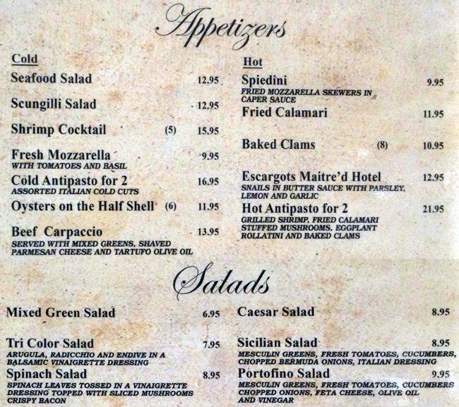 Portofino Restaurant Menu, Menu untuk Portofino Restaurant, City Island