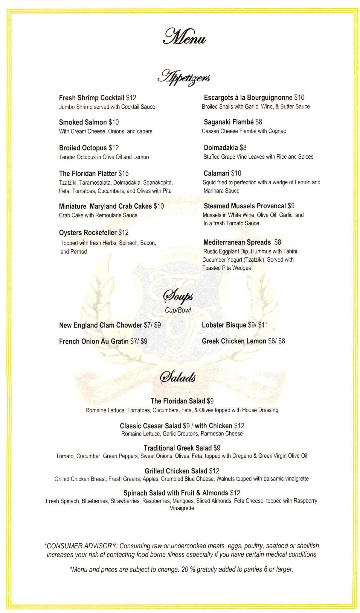 The Crystal Dining Room Menu Menu For The Crystal Dining