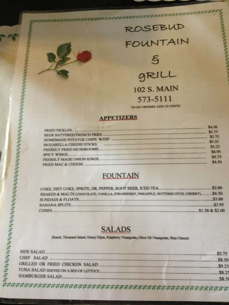 Menu at Rosebud Fountain & Grill, Victoria