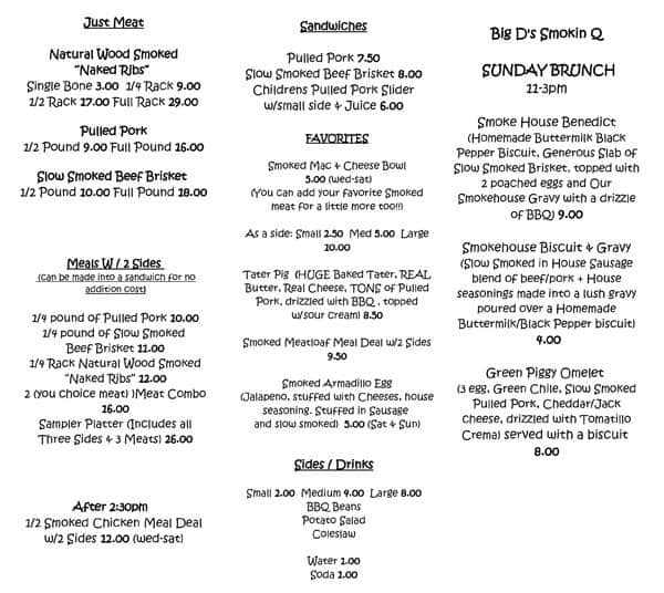 Big D's Smokin Q Menu, Menu For Big D's Smokin Q, Albany, Albany ...