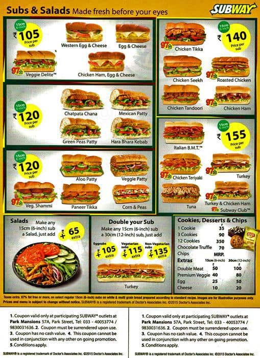 Subway Menu, Menu for Subway, Kasba, Kolkata - Zomato