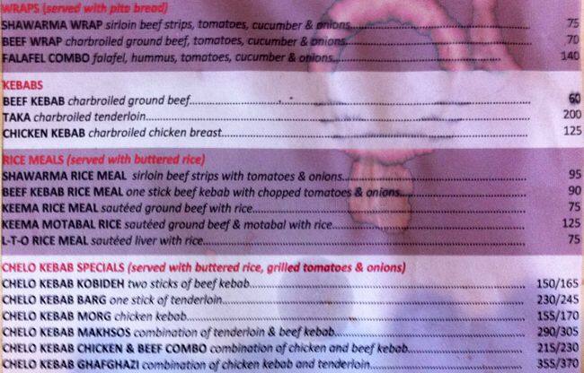 Menu at Kazam Kebab House restaurant, Quezon City, 162 Maginhawa St.
