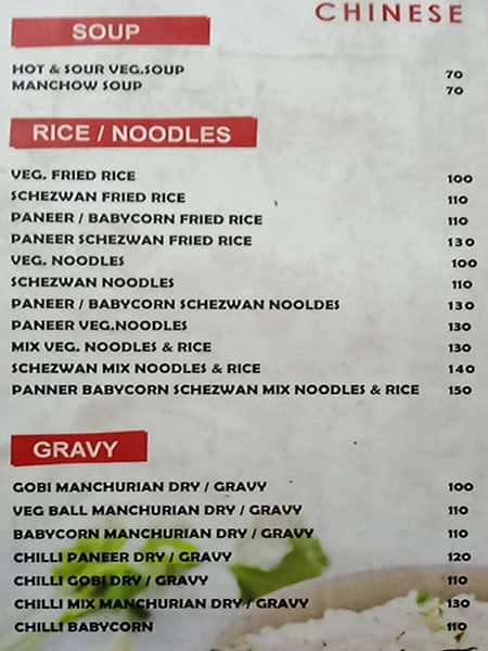 Rasoee Veg Restaurant Sowcarpet menu