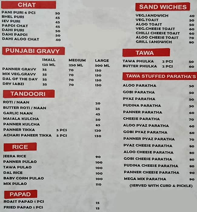 Rasoee Veg Restaurant Sowcarpet menu