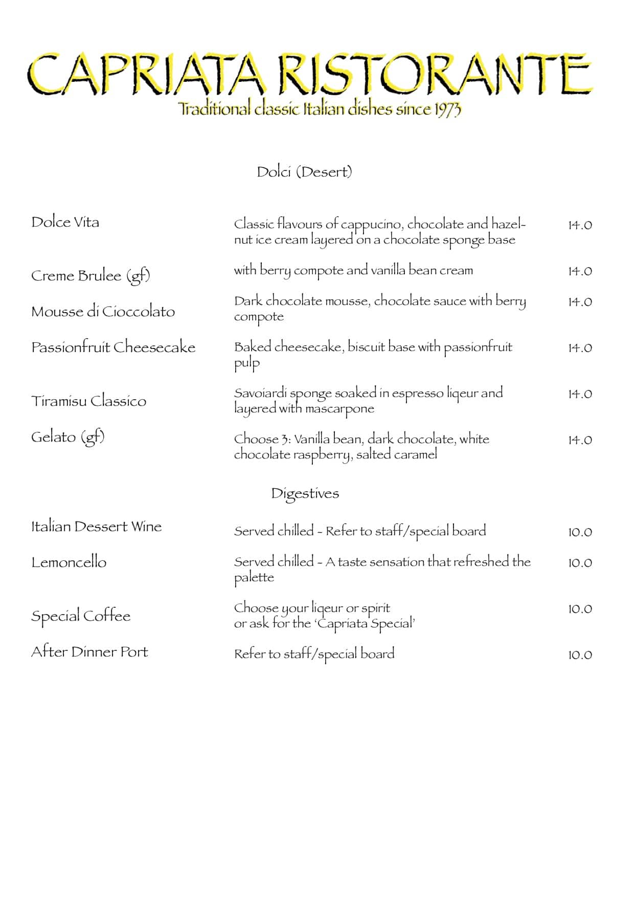 Carta de Capriata Ristorante