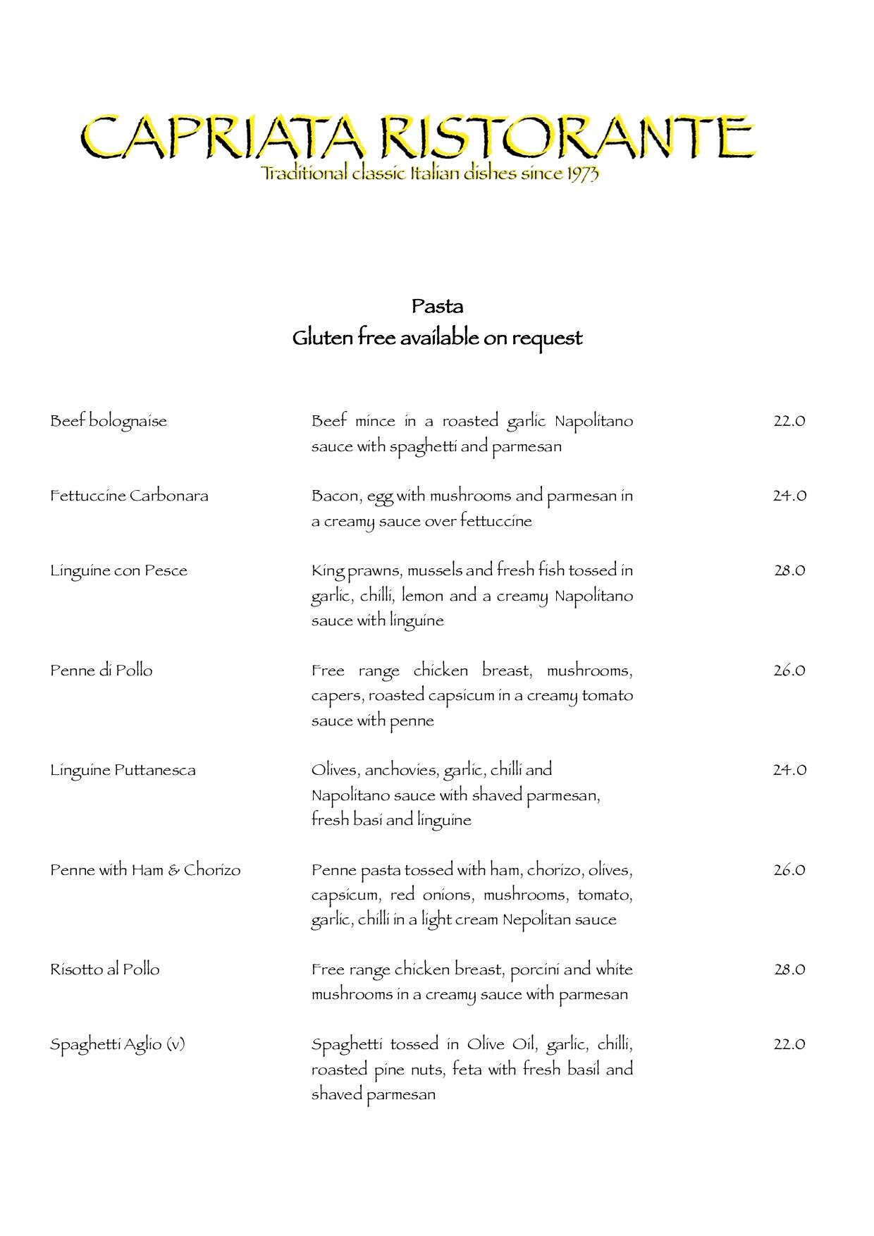 Carta de Capriata Ristorante