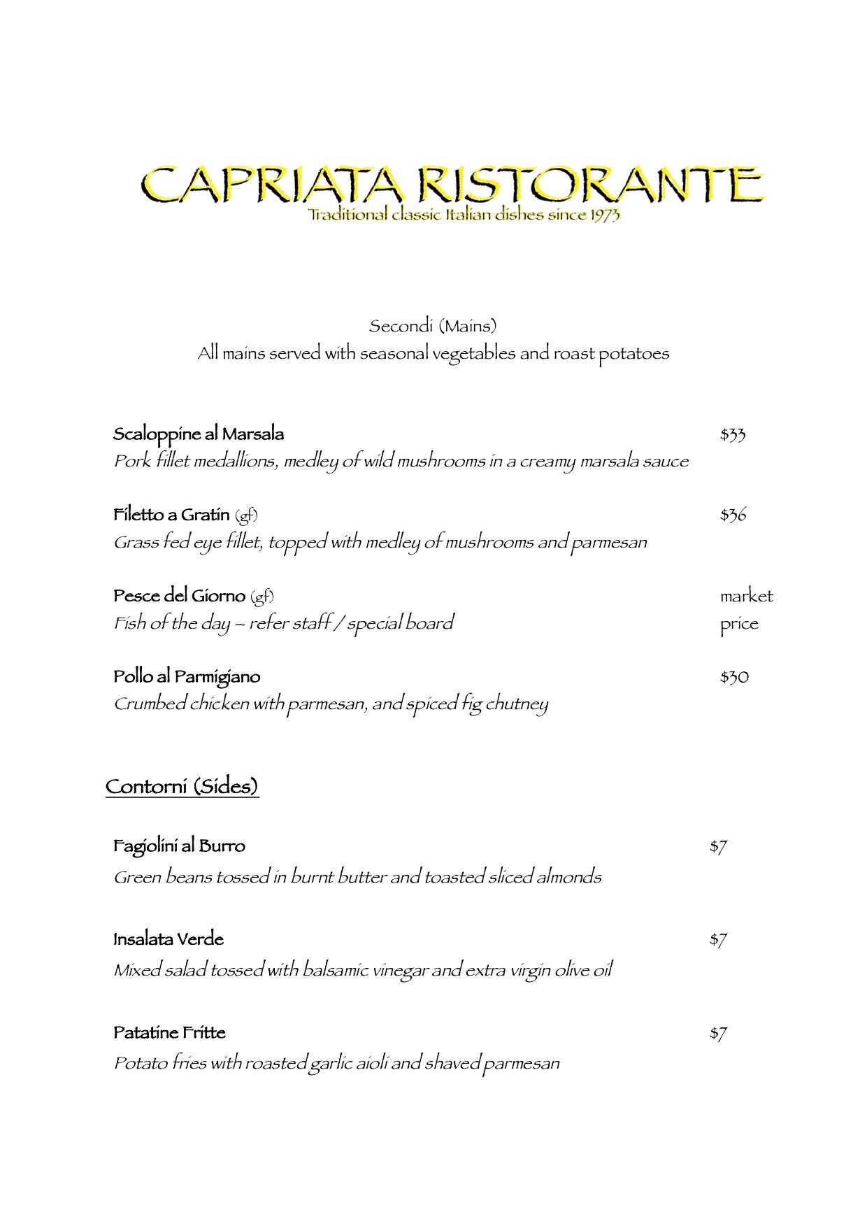 Carta de Capriata Ristorante