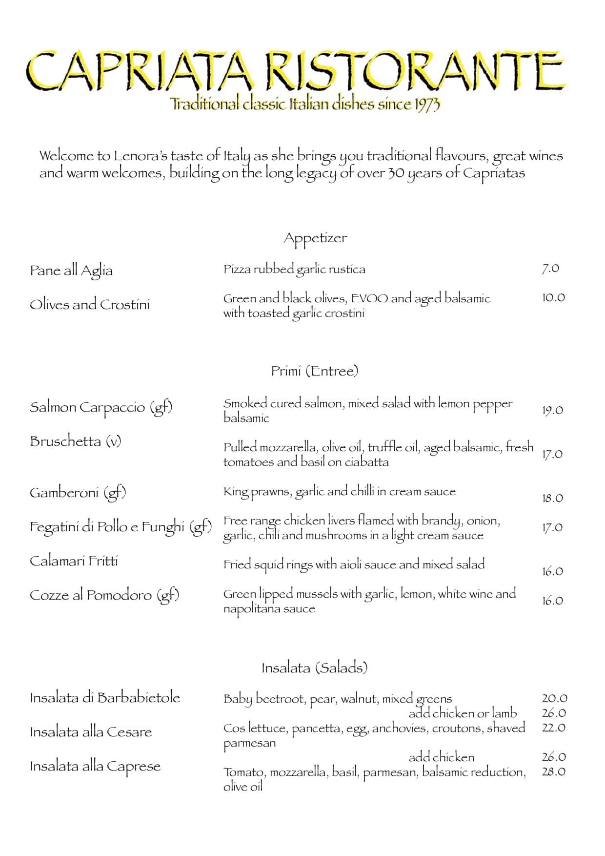 Carta de Capriata Ristorante