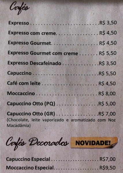 Otto Café cardápio