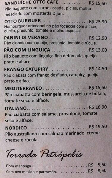 Otto Café cardápio