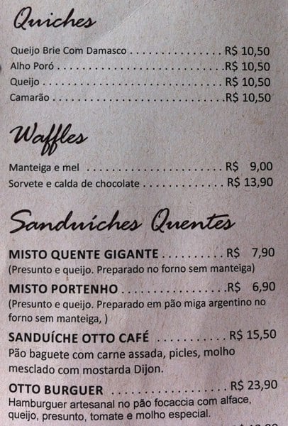 Otto Café cardápio