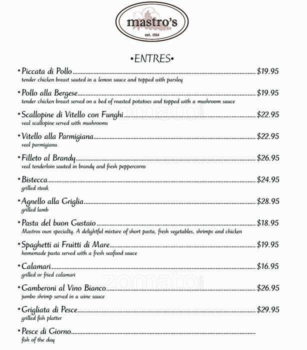 Mastro's menu