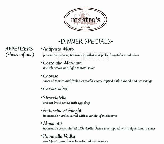 Mastro's menu