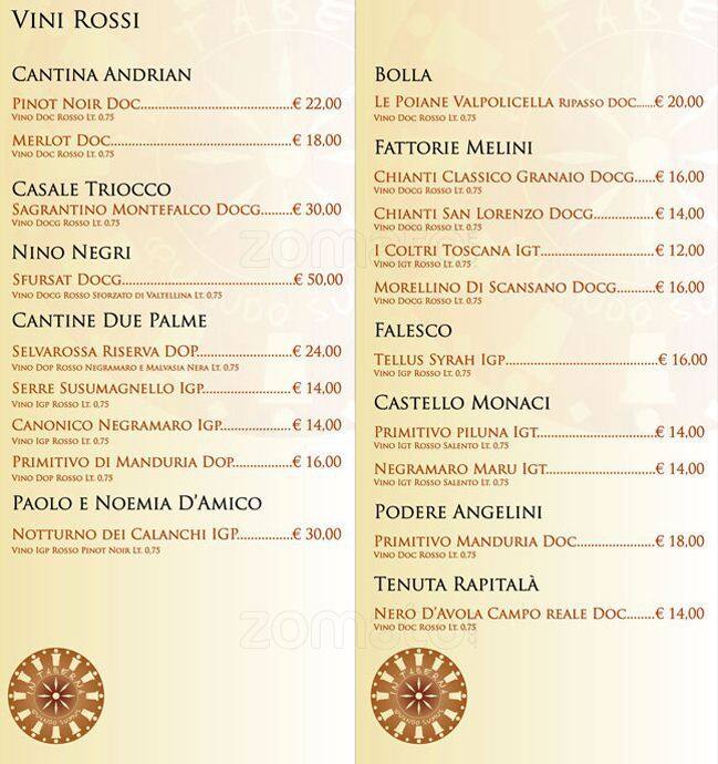 Menu di In Taberna Quando Sumus 