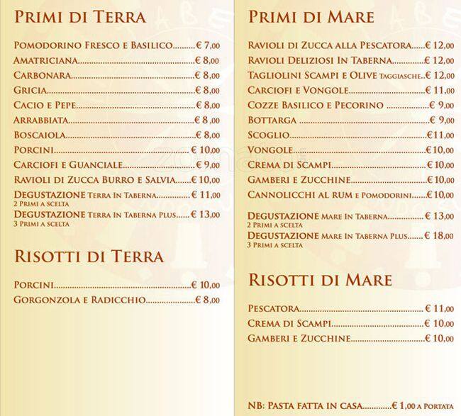 Menu di In Taberna Quando Sumus 